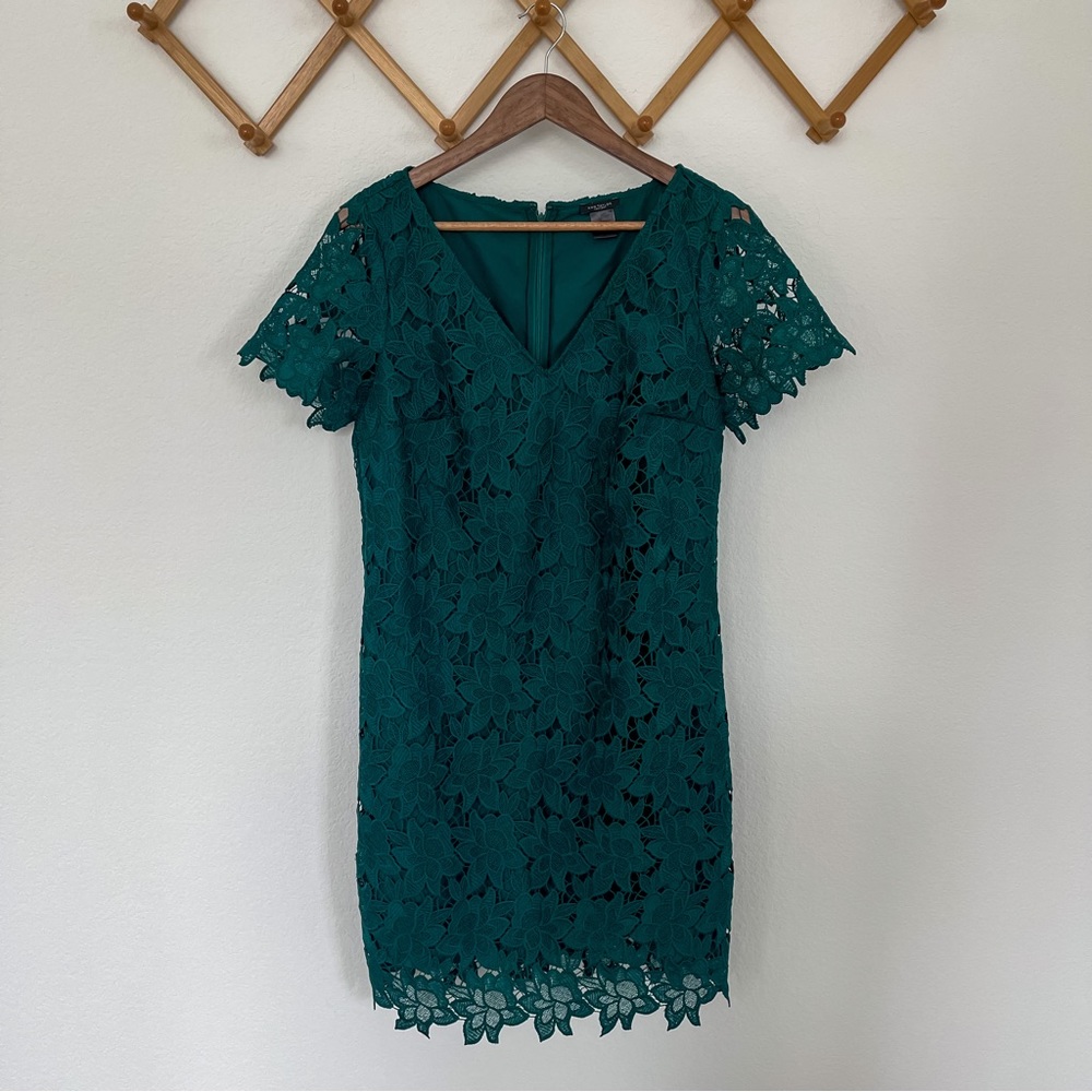 Ann Taylor Emerald Forest Green Lace Formal Wedding Guest Dress